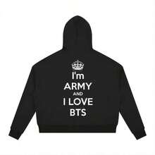 Heart  Contrast Drawstring Hoodie - Black - View 6