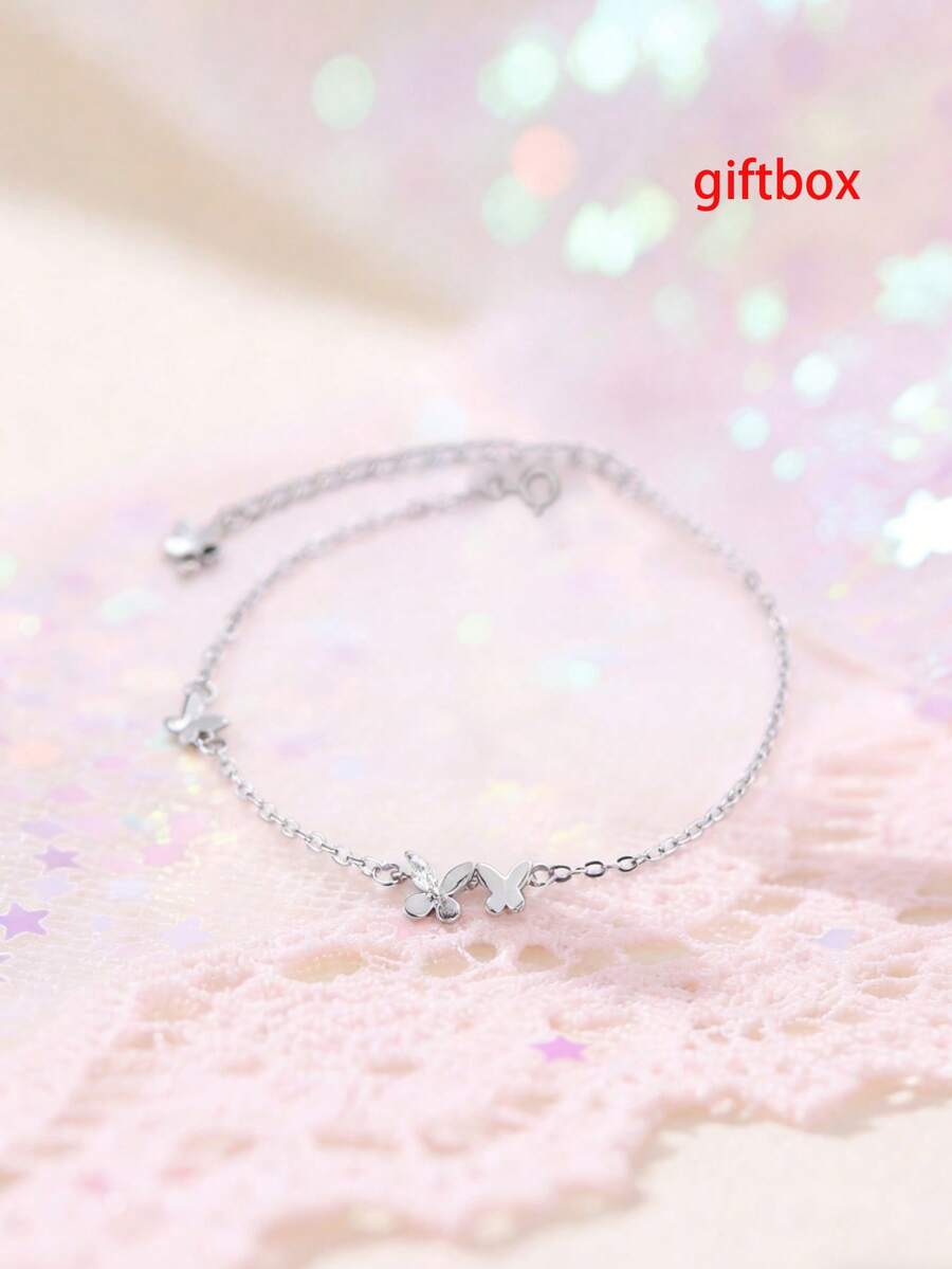 1pc S925 Sterling Silver Minimalist Butterfly Bracelet, Fashionable, Personalized, Sweet And Cute Nature-Inspired Design, Versatile For Daily Wear, Suitable Gift For Girls On Any Occasion - Butterfly - View 1
