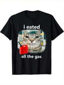 I Ate The Air Cat. A Funny, Crazy, And Quirky Gen Z-Style T-Shirt With A Crew Neck, Short Sleeves, And Made Of 100% Cotton. A Casual, Modern, Comfortable, And Soft Men's T-Shirt For Everyday Wear At Home, Outdoors, Sports, And Fitness. Breathable. - 黑色 - 查看 8