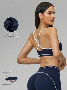 MFVIM Women's Criss-Cross Back Yoga Bra, Seamless Sports Bra For Outdoor Running, Fitness, Yoga, Pilates, Suitable For Daily Commute, Outdoor Activities, Jogging, Cycling, Gym Workout - Blue - View 5