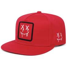 Mũ lưỡi trai kiểu graffiti họa tiết giọt chảy, thêu hình mặt cười, vành bằng, kiểu snapback, phong cách đường phố thường ngày, có thể điều chỉnh, chất liệu hip hop. - A - Xem 4