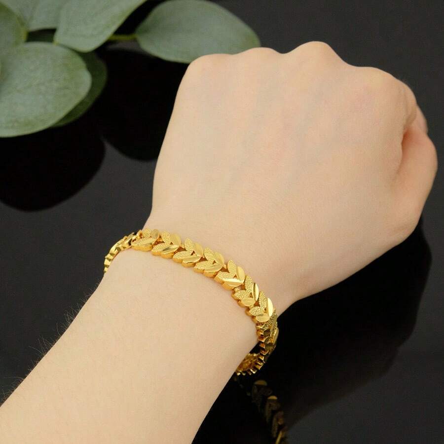 麦叶手链,优雅叶链设计,母亲节女士珠宝礼物 - 金黃色 - 查看 1