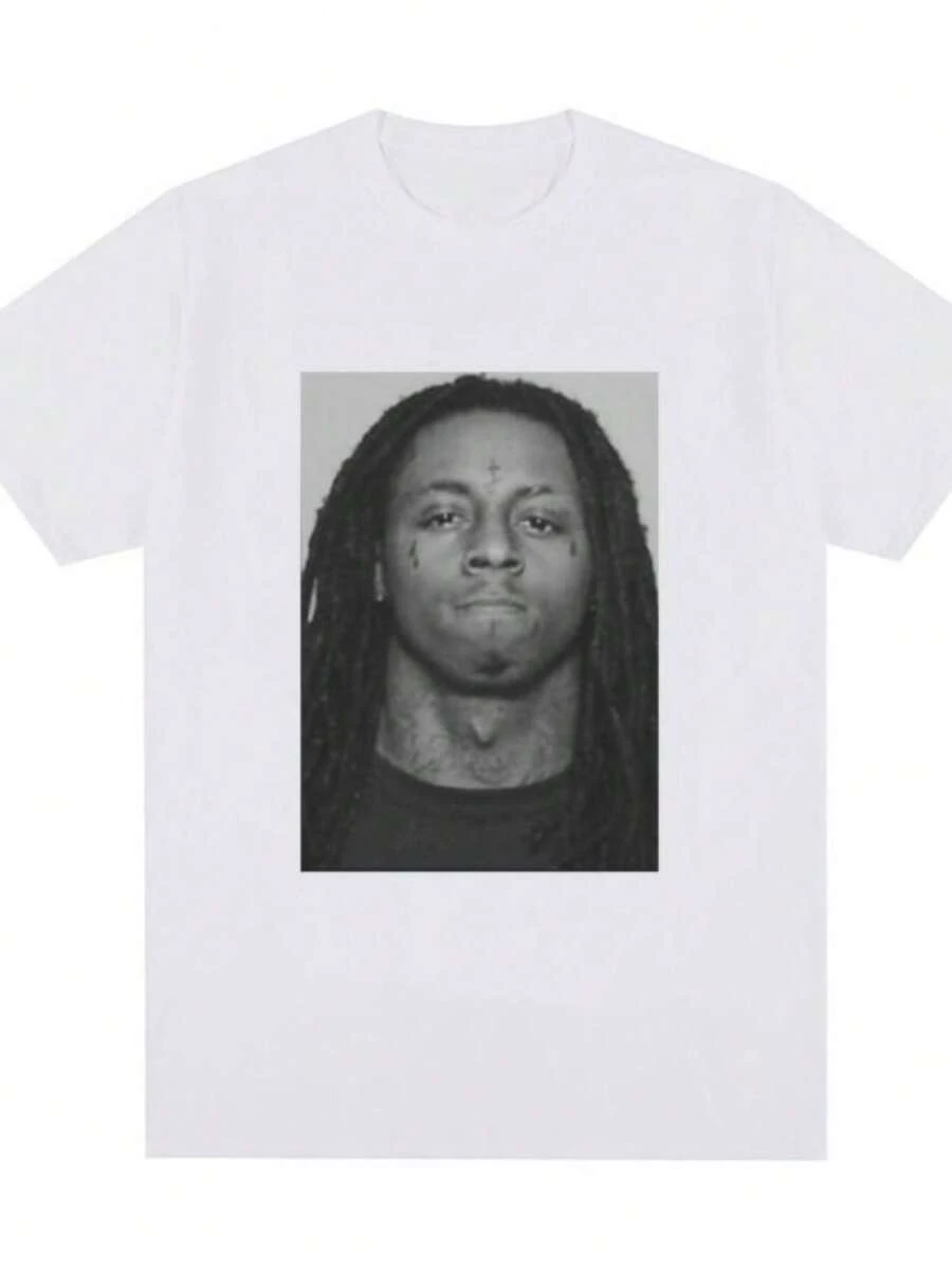 Women's T-ShirtsRapper Lil Waynes Mugshot Graphic T-Shirt 100 Cotton Comfort Loose T Shirt Men Women Hip Hop Vintage Short Sleeve Oversized T-Shirts - 白色 - 查看 1