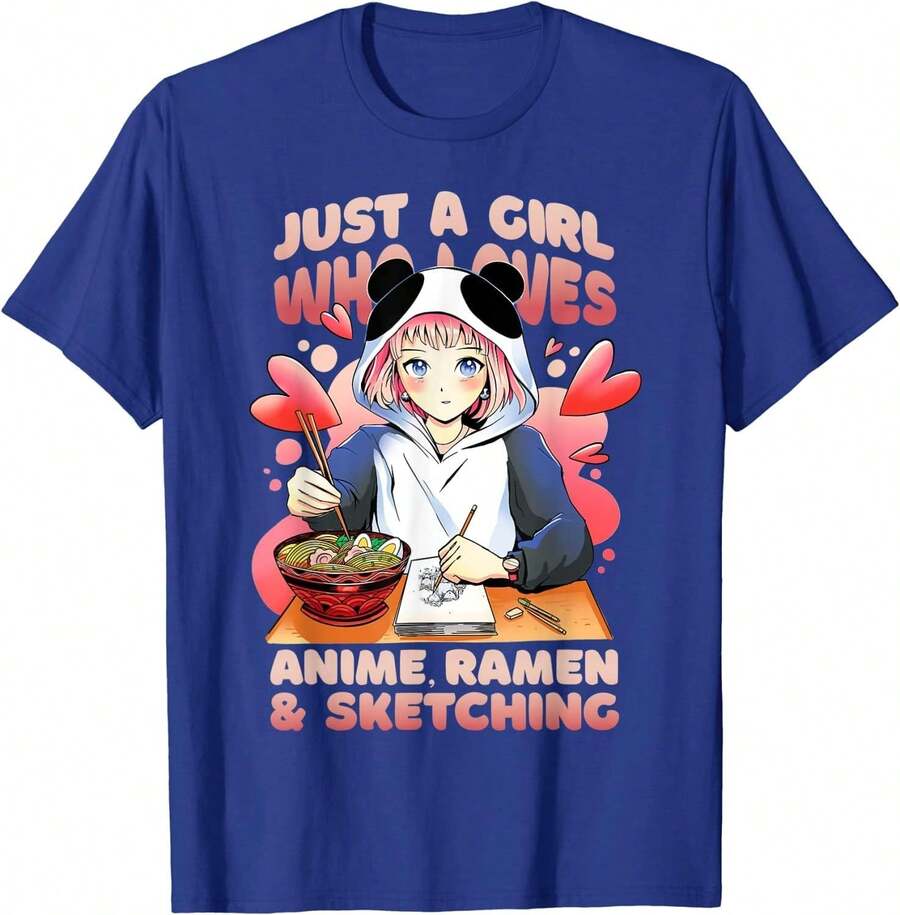 Anime Ramen And Drawing, Just A Girl Who Loves Anime Ramen - T-Shirt - Blue - View 1