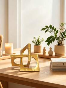 Golden Knot-Shaped Statue Ornament, Modern Geometric Square Sculpture, Desktop Ornament And Small Round Statue, Home Decoration, Bookshelf, Coffee Table, Bookcase Decoration, Gift. - Multicolor - View 8