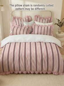 Bộ 2 món/3 món vỏ chăn ga gối màu hồng phối đỏ rượu vang sọc đôi in kỹ thuật số, bèo nhún, gồm 1 vỏ chăn và 2 vỏ gối không ruột, trang trí phòng ngủ, dùng hàng ngày, sợi polyester mềm thân thiện với da, phòng ngủ chính, phòng khách, phòng ngủ phụ, dùng quanh năm, trang trí pom-pom, họa tiết hình học, phong cách sang trọng giá rẻ cho gia đình - Nhiều màu - Xem 5