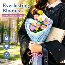 Eternal Flower Bouquet Building Blocks, DIY Mini Particle Bricks, Unfading Floral Decor, Desktop Home Decoration, Perfect Gift For Graduation/Birthday/Valentine's Day - Multicolor - View 1