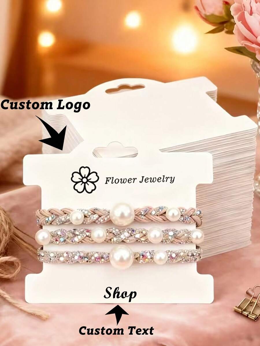 客製化珠寶展示卡 54張/108張 白色/淺卡其色 加厚紙板 可客製化Logo文字 用於髮飾/手鍊收納標籤 零售包裝卡 - 彩色 - 查看 1