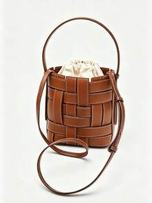 2026 Summer New Woven Drawstring Bucket Bag, Crossbody Bag For Women - Brown - View 3