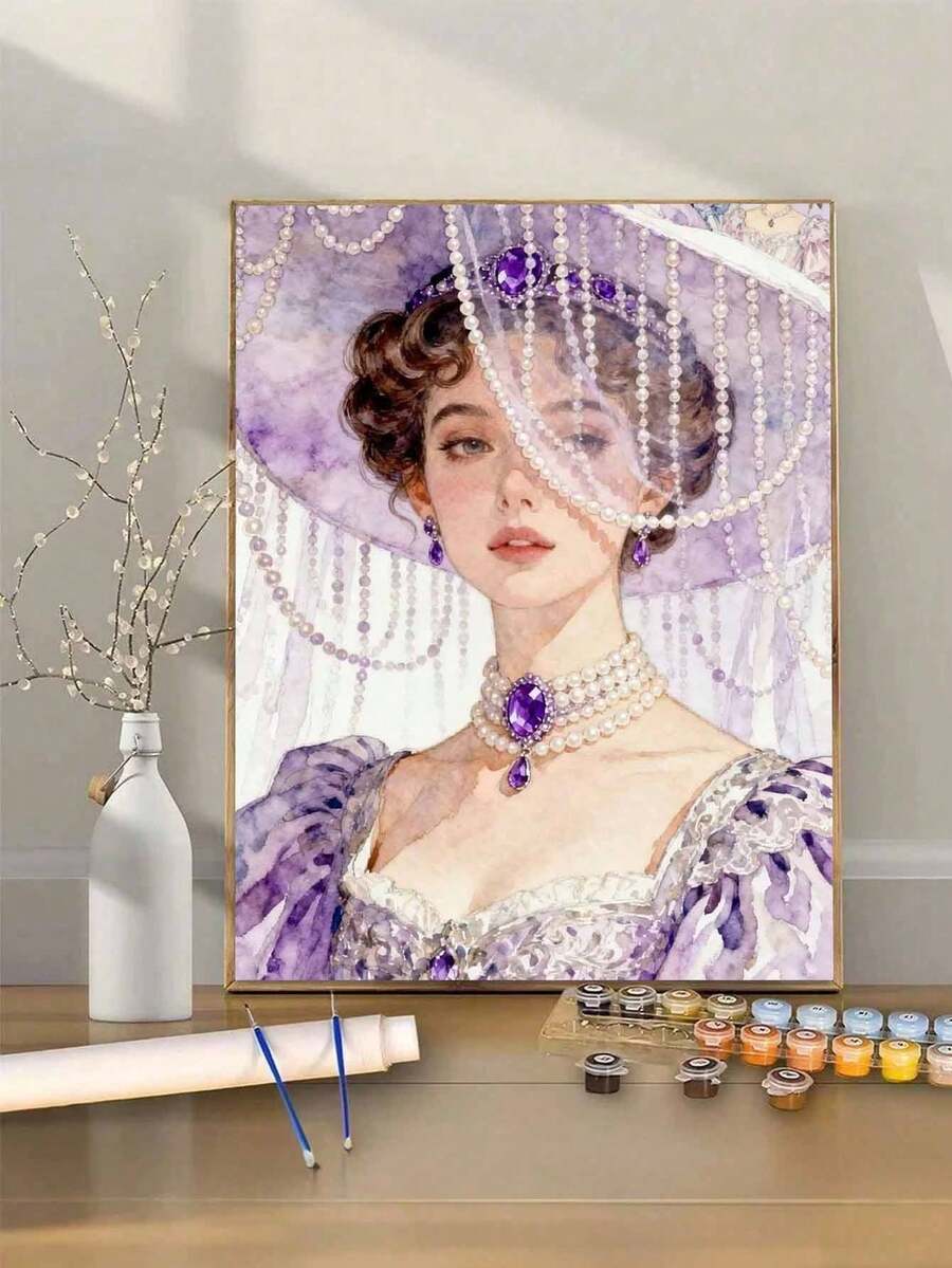 Elegant Lady In Purple Dress And Pearl Hat DIY Oil Painting By Numbers Painting Crafts Adult Home Decoration 40x50cm/16x20inch Holiday Gifts - Sets - View 1