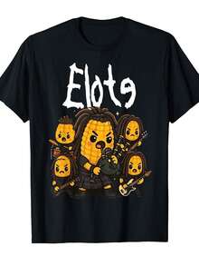 Camiseta divertida con estampado gráfico de personajes de maíz estilo rockero - Diseño único y divertido con personajes de banda de rock, perfecta para amantes de la música y el humor, regalo ideal para fiestas y eventos especiales - Negro - Ver 6