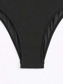 Traje de baño de una pieza con espalda descubierta y unicolor, adecuado para vacaciones en la playa - Negro - Ver 3