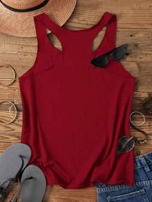Camiseta de tirantes casual con estampado de flor de loto, apropiada para el verano - Burdeos - Ver 2