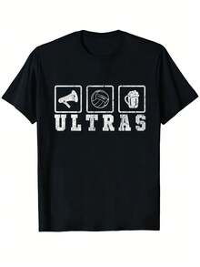Camiseta de Fútbol Unisex para Hombres y Mujeres, Estilo Anti-Fan, con Gráficos de Megáfono, Balón de Fútbol y Jarra de Cerveza, Estampado Atrevido ULTRAS, Cuello Redondo, Manga Corta, Casual, para Aficionados al Fútbol - Negro - Ver 7