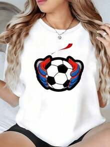 Goalkeeper's Hands Holding A Soccer Ball Symbolizing Strength, Teamwork, And Passion For The Sport. Comfortable Casual Women's T-Shirt, Ideal For Soccer Lovers. - 白色的 - 查看 7