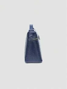 1 pieza Bolso de hombro cuadrado de unicolor con textura de grano de litchi en PU, bolso de mano pequeño para mujer, adecuado para combinar con diaria, salidas, compras, fiestas, bol - Niebla azul - Ver 4
