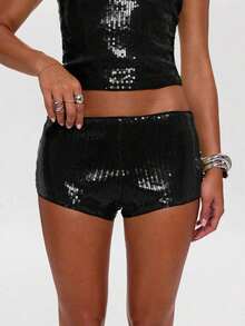 2026 Women's Sequin Shorts For Summer, Suitable For Music Festivals, Night Outings, Night Parties,Club Sexy - Negro - Ver 3