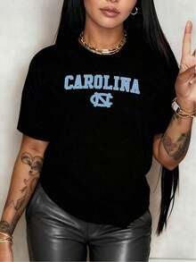 100% Cotton Carolina Lettering And Iconic Logo Celebrating The University's Heritage With A Modern Twist. Women's 100% Cotton T-Shirt Perfect For Proud Fans. Women's Simple Solid Color T-Shirt, Loose And Slim Fit Casual Short Sleeve - 白色的 - 查看 7