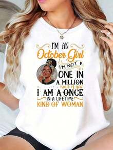 100% Cotton Women's T-Shirt October Is My Birthday Summer Tops Graphic Tees Casual Tops Plus Size Cute Tops Fashion Clothing Short Sleeve Soft Women's Simple Solid Color T-Shirt, Loose And Slim Fit Casual Short Sleeve - 黑色 - 查看 10