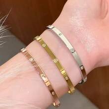 Gelang Wanita Minimalis Stainless Steel Bertabur Rhinestone, Tidak Luntur, Serbaguna untuk Pemakaian Sehari-hari - Sepuluh Berlian 4mm - View 1