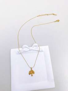 1pc Stainless Steel Waterproof Non-Fading Vintage Gold Tree Of Life Pendant Necklace, Suitable For Women's Daily Wear - Gold - View 2