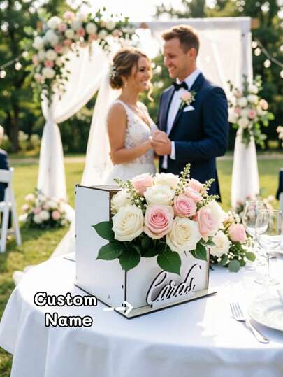 1 Hộp Thiệp Cưới Cá Nhân Hóa, Tùy Chỉnh Tên Của Bạn, Có Thể Cắm Hoa, Hộp Gỗ Cá Nhân Hóa, Vật Trang Trí Kỷ Niệm Tiệc Cưới, Hộp Phong Bì Cưới Bằng Gỗ, Hộp Thiệp Cưới Quà Tặng Cặp Đôi, Quà Lưu Niệm Đám Cưới, Ngày Của Cha, Dịp Đặc Biệt
