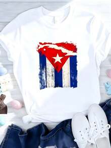 Flag T-Shirt For Cuban Hispanic Heritage Month -- 2 Women's T-Shirts - White 1 - View 3