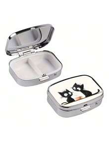 Caja de pastillas con forma de gato lindo con 2 compartimentos, caja de almacenamiento de medicamentos de metal portátil y duradera, adecuada para vitaminas y suplementos, caja dispensadora mini, caja de almacenamiento de 2 ranuras, caja de almacenamiento portátil para el hogar, caja de pastillas cuadrada - Multicolor - Ver 7
