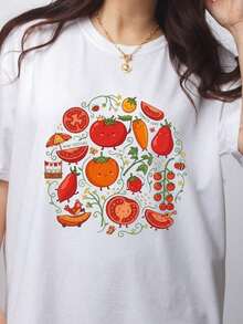 Primavera 1 Piece Damen 100% Baumwolle T-Shirt, Süßes Tomatenfestival-Shirt With Retro-Gemüse-Print, Cottagecore-Garten-Tee, Tomatenliebhaber-Geschenk, Rundhals, Kurzarm, Lässig - 白色 - 查看 8