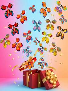 Hot Selling Magic Wind-Up Flying Butterfly, Rubber Band Powered Toy, Creative Bookmark, Greeting Card Surprise Gift, Party Favor, Random Style & Color - Multicolor - View 1