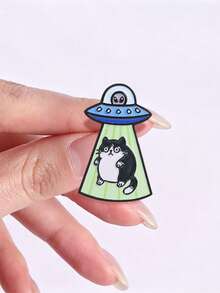 UFO猫咪珐琅胸针，独特收藏饰品，UFO和猫咪爱好者的完美礼物，经久耐用的珐琅工艺 - 彩色 - 查看 7