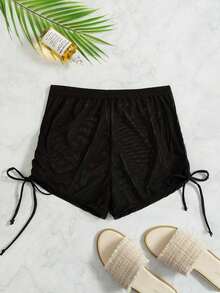 Conjunto de shorts de cobertura con cordón lateral de malla transparente - Negro - Ver 5