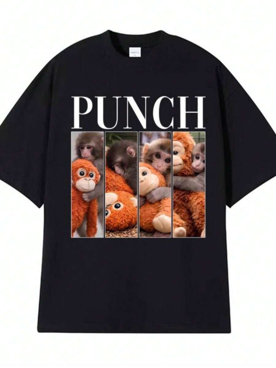 Women's T-ShirtsStay Strong Punch The Monkey Printed T Shirts Men Women Oversized Fashion Style T-Shirt 100 Cotton Short Sleeve Casual T-Shirts - 黑色 - 查看 1