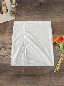 Swim Falda con nudo de unicolor de moda para mujer para playa de verano - Blanco - Ver 7
