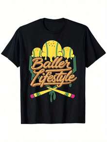 Camiseta con Estampado Novedad 2026, Camiseta de Estilo Béisbol para Niños - Negra con Estampado Gráfico Amarillo y Verde, Camiseta Casual Transpirable de Cuello Redondo para Primavera/Verano, Regalo Perfecto para Jóvenes, Camiseta de Béisbol, Camiseta de Ajuste Cómodo, Cómoda y Moderna, Multifuncional, Linda y Suave, Patrón Interesante, Camiseta de Verano a la Moda, Adecuada para Fiestas y Actividades Diarias al Aire Libre, Regalos de Navidad y Festivales. Tela Suave, Transpirable, 100% Algodón, Camiseta Gráfica para Mujer de Uso Diario. - Negro - Ver 1