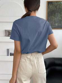 Camiseta Sólida Con Cuello Redondo - Niebla azul - Ver 2
