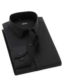 Rand paul Men's Long Sleeve Dress Shirt Office Casual Good Quality Slim Fit With Spandex - 黑與白 - 查看 3