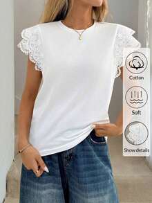 Camiseta de algodón casual de cuello redondo de doble capa con hombros anchos y sin mangas para mujeres, adecuada para uso casual diario, blanco para verano, parte superior de trabajo para verano - Blanco 3 - Ver 5