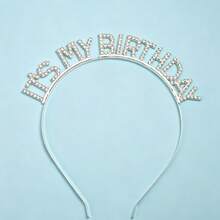 1个“It's My Birthday”水钻字母发箍，闪亮银色发圈，派对拍照道具，女士生日皇冠发饰 - 銀色 - 查看 6