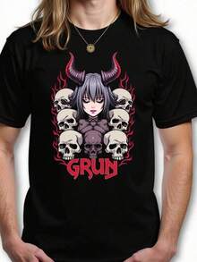 100% Algodón Premium 180g .¡Oferta Especial!Playera.Camiseta gótica moderna de calaveras diseño exclusivo unisex cómoda y versátil para amantes del rock tallas disponibles S M L color negro moda alternativa  en ropa casual camiseta gráfica cortesía Camiseta Streetwear Unisex Ideal para Conciertos y Regalo - Negro - Ver 1