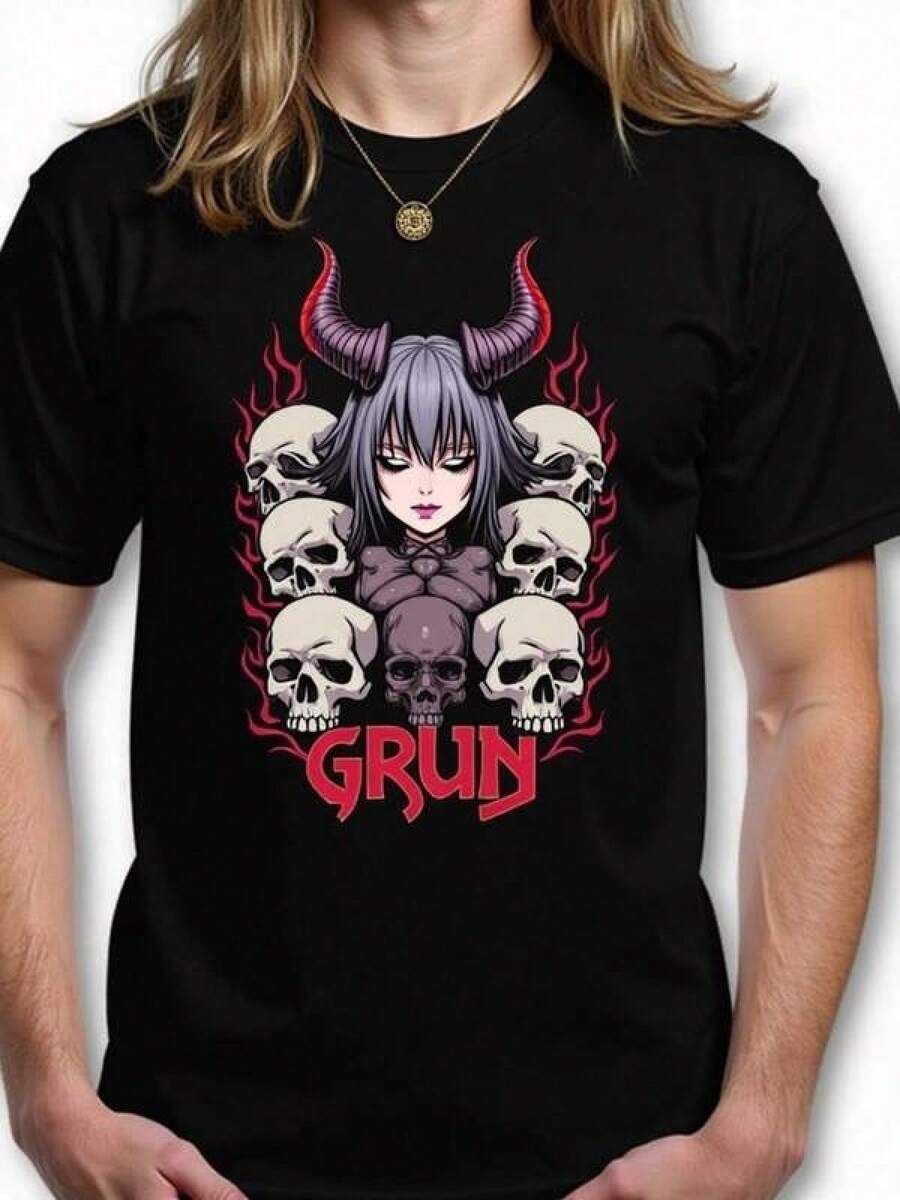 100% Algodón Premium 180g .¡Oferta Especial!Playera.Camiseta gótica moderna de calaveras diseño exclusivo unisex cómoda y versátil para amantes del rock tallas disponibles S M L color negro moda alternativa  en ropa casual camiseta gráfica cortesía Camiseta Streetwear Unisex Ideal para Conciertos y Regalo - Negro - Ver 1