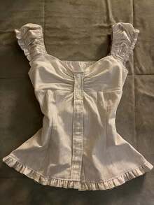 Blusa de mujer con volantes y rayas de solapa única - Multicolor 2 - Ver 6