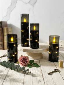 5 buah Lampu Lilin Tanpa Api, Dengan Fungsi Timer/Kontrol Jarak Jauh, Bertenaga Baterai, Lampu String LED, Cocok Untuk Rumah, Halloween, Natal, Hari Ibu, Hari Valentine, Ulang Tahun, Pernikahan, Pesta - Hitam - Cahaya Hangat - View 5