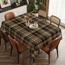 1pc Elegant Plaid Tablecloth - Soft Beige/Brown/Black Tartan Pattern, Durable Fabric, Easy-Clean Rectangular Table Cover For Dining Table, Coffee Table, Outdoor Picnic, Camping - & Dark Brown Plaid Design (No Fringe), 2D Flat - Nhiều màu - Xem 2