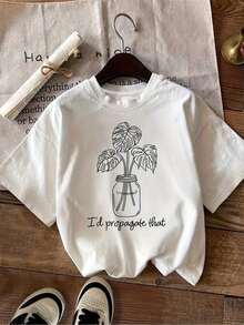 Premium Quality 100% Cotton Graphic T-Shirt "I'd Propagate That" For Plant Lovers - White Botanical T-Shirt With Monstera Leaf And Propagation Station Design, Breathable, Loose Fit, Short Sleeve, Crew Neck, For Indoor Gardening Enthusiasts, Casual Top For All Seasons, Vintage Style. - 白色 - 查看 7