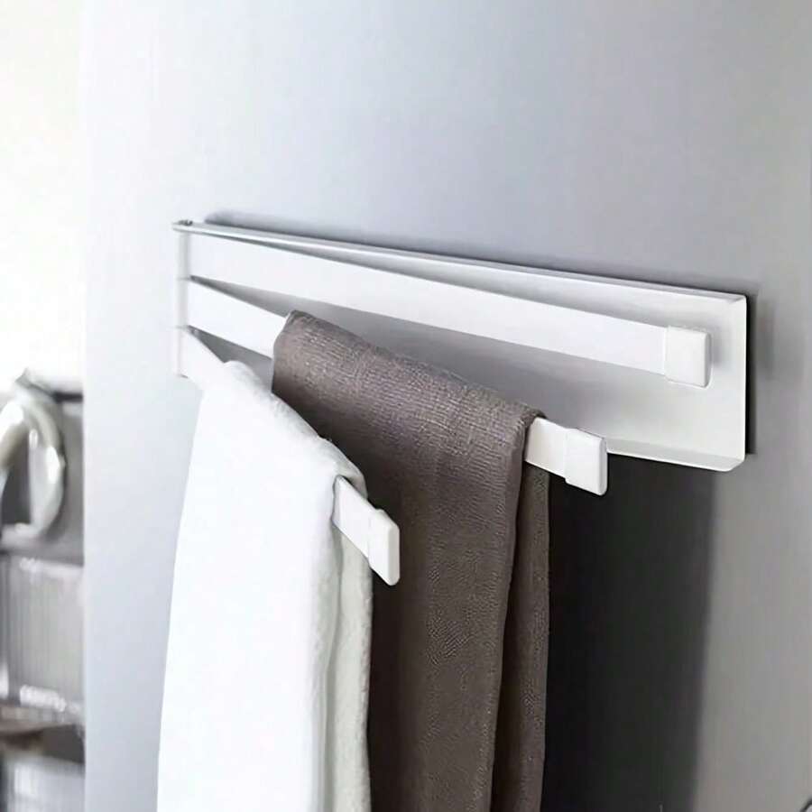 Toallero magnético y estante cruzado adecuado para el lateral del refrigerador de la cocina, giratorio y plegable, almacenamiento de múltiples capas, estante de almacenamiento de 3 niveles de gran resistencia, barra de toallas multifuncional para baño y aseo sin necesidad de perforar - Multicolor - Ver 1