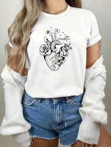 Camiseta floral transpirable con corazón, camiseta de enfermera, camiseta de doctor, camiseta de salud, camiseta floral con corazón, playeras de mujer algodón,  mujer premium - Blanco - Ver 6