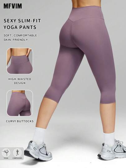  MFVIM Brushed Yoga Capri Pants, High Waist Quick Dry Slim Fit Capri Leggings For Running, Outdoor, Fitness, Suitable For Commuting, Outdoor, Jogging, Cycling, Yoga, Pilates, Gym Workout For Women