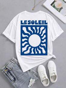 Sunflower Print Holiday T-Shirt, Short Sleeve Graphic Tee, Crew Neck, Loose Casual Fit For Women, Back To School Season, 100% Cotton - 白色 3 - 查看 4