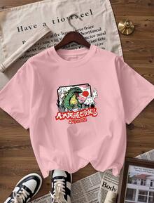 T-Shirt With Japanese-Style Text,  Short-Sleeved T-Shirt For Spring And Summer 2026, Made In Mexico, 180 Grams. Cartoon Print, Couple Design, Suitable For Indoor Or Outdoor Wear. Crew Neck, Unisex, Ideal For Office And Leisure. One-Pack. - PK-P631577SLNDXZGY629 - 查看 4